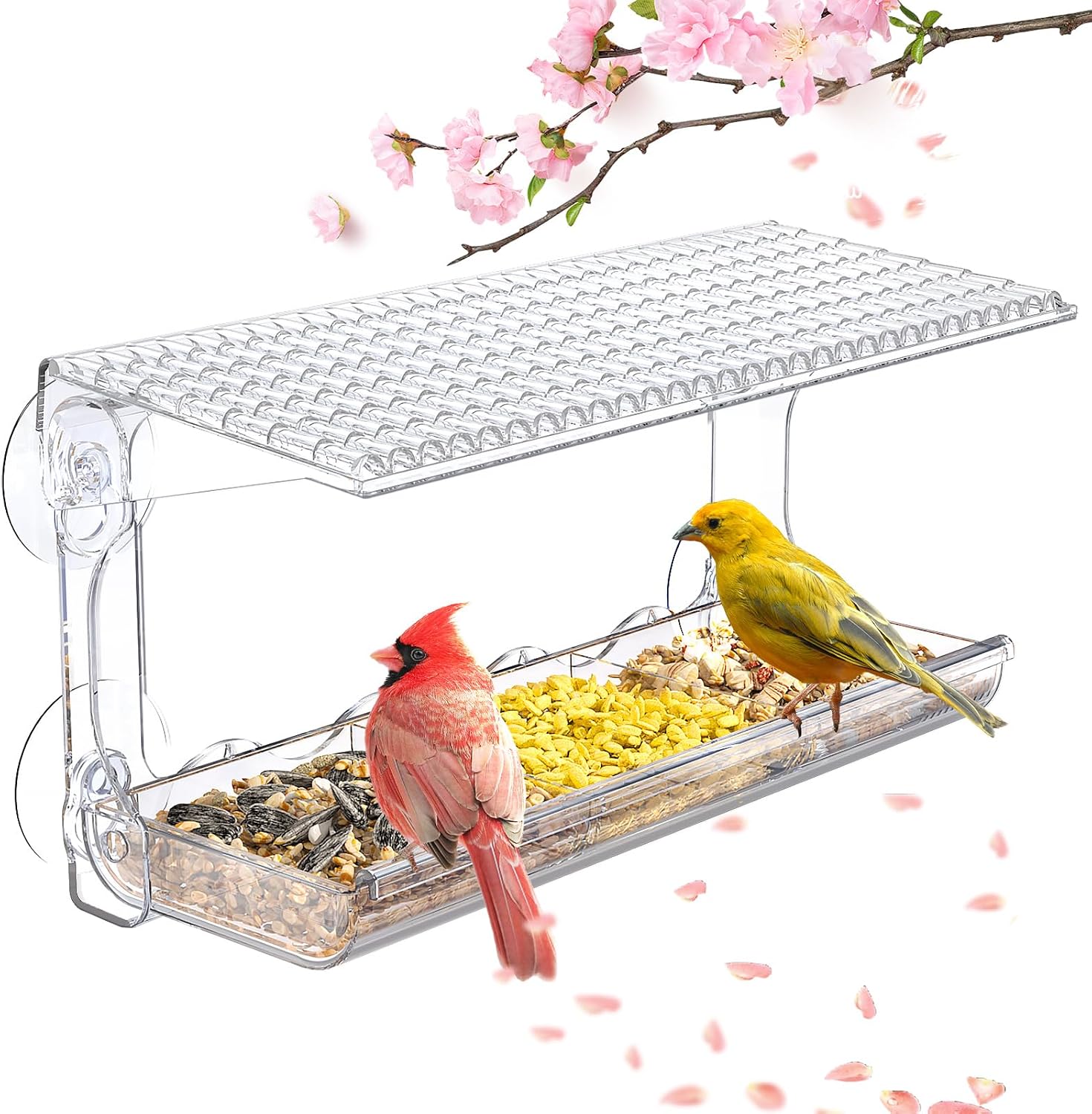 SUNALLY Window Bird Feeder Outdoors, Clear Bird Feeders for Wild Watching