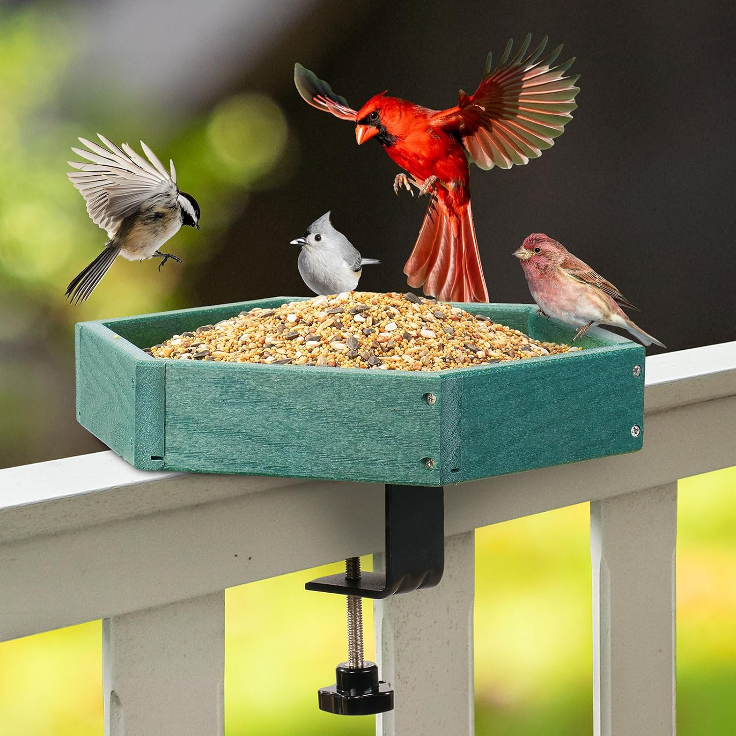 Kingsyard Clamp-On Deck Bird Feeder for Balcony Railings, No Drill | Recycled...