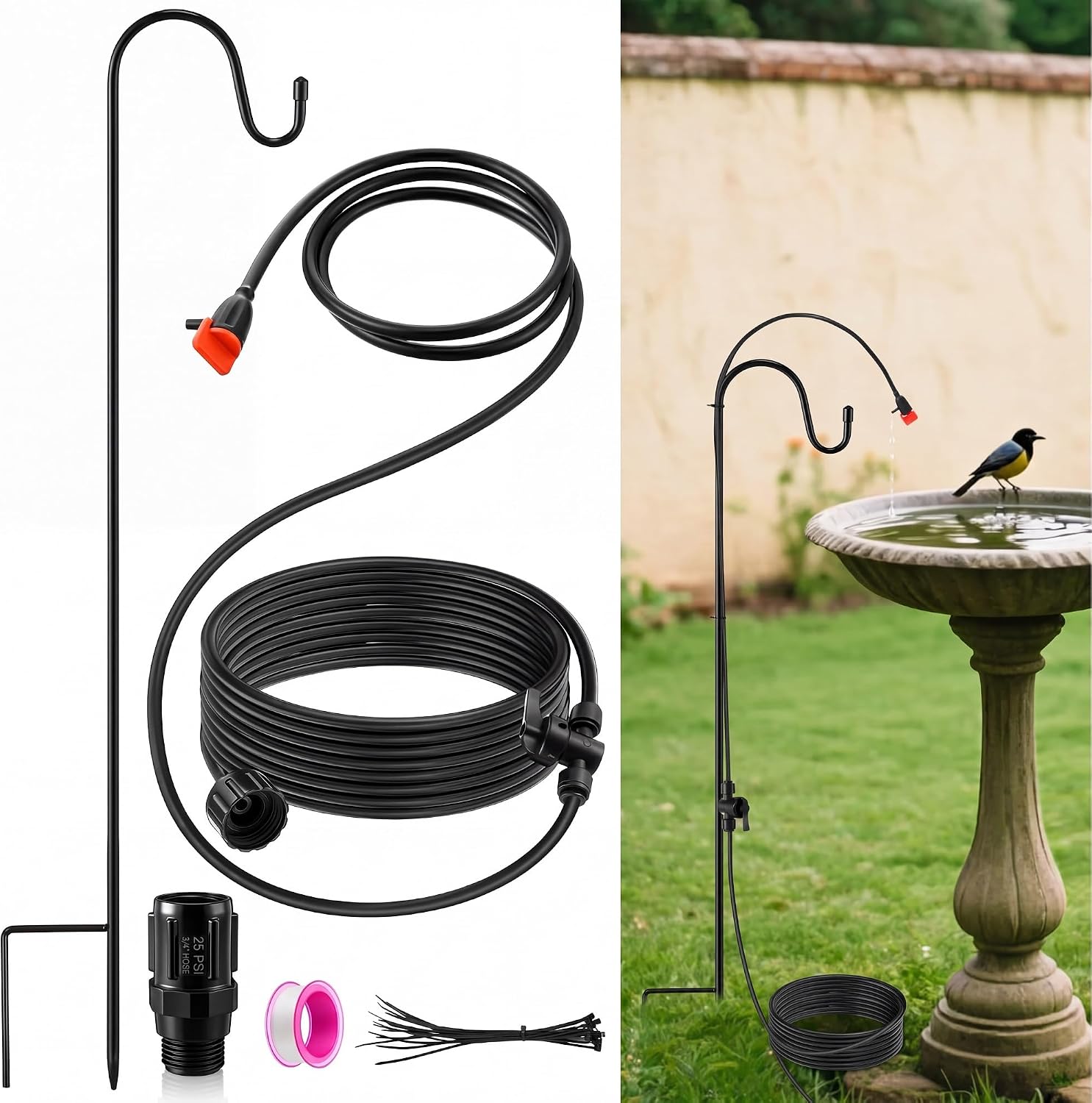 Saillong 36Ft Bird Bath Dripper Kit with adjustable outdoor drip irrigation