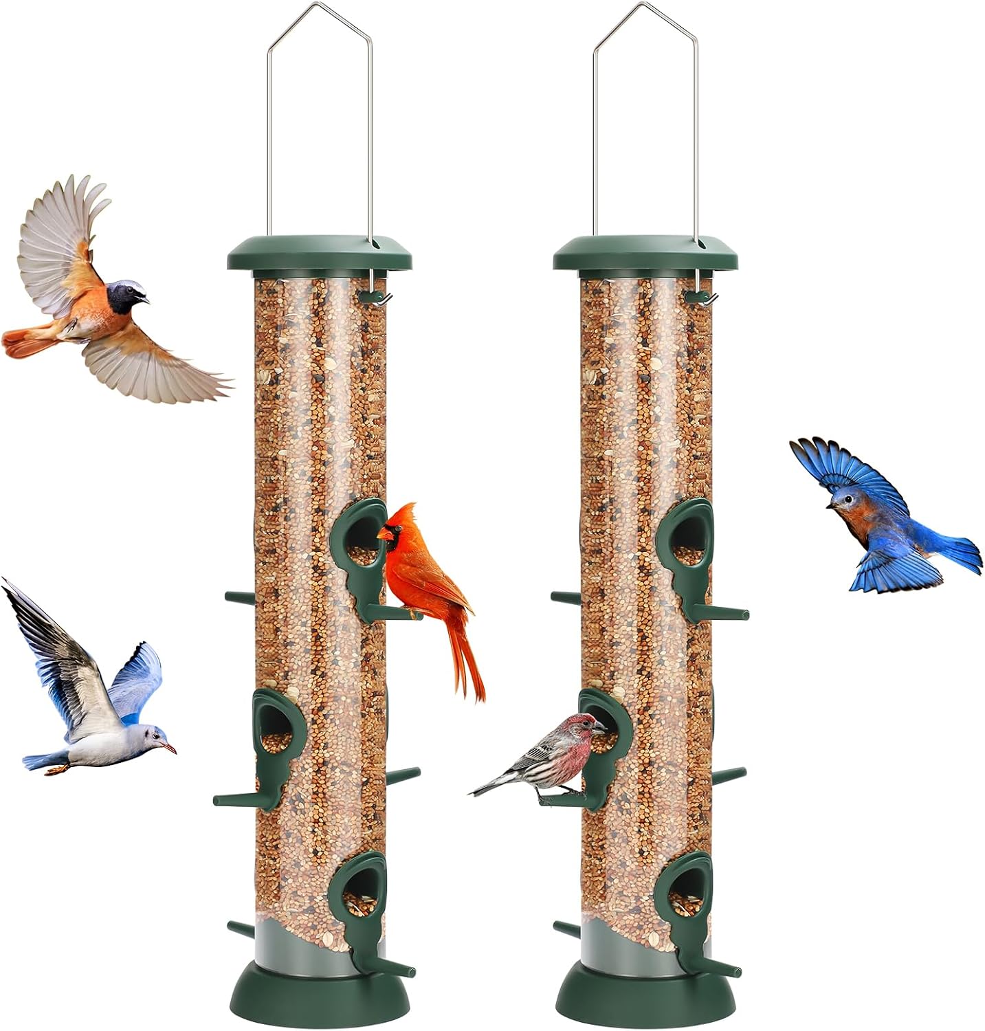 FEED GARDEN Tube Bird Feeder 2 Pack, 15 inch plastic hanging feeder