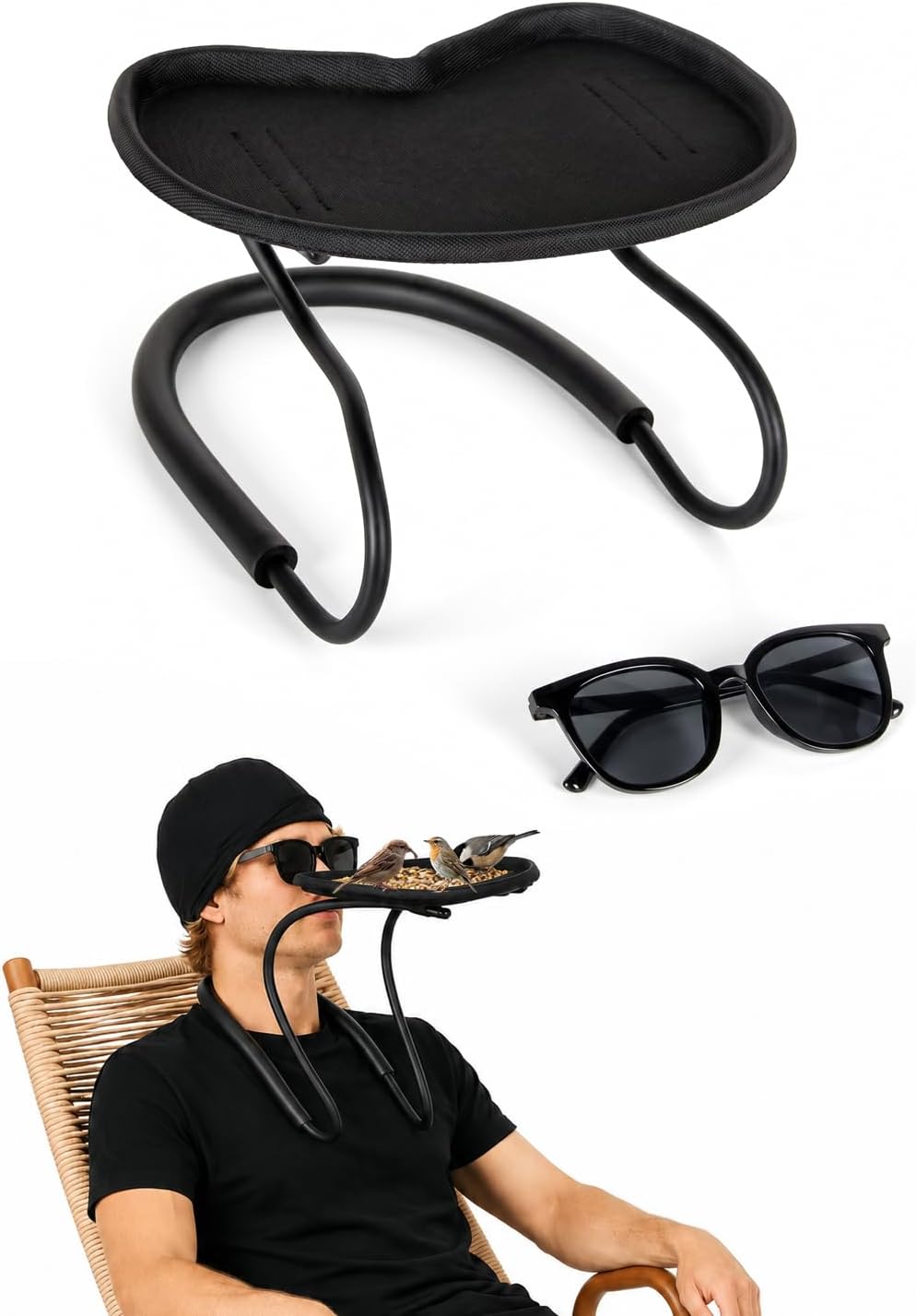 Interactive wearable bird feeder head gear with peck proof lenses