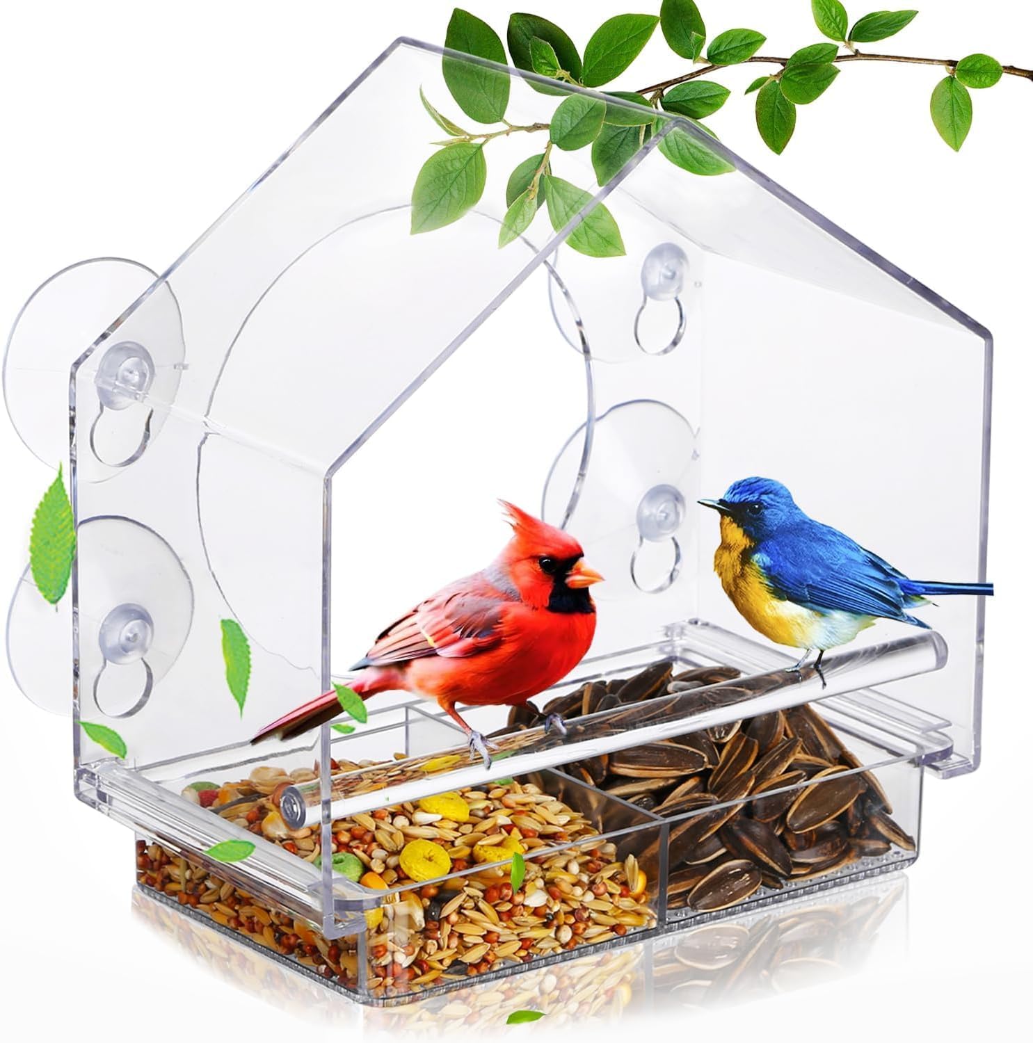 Window Bird Feeders with Strong Suction Cups - Clear Window Bird Feeders for Outside - Wild Bird Watching, Easy to Clean, Outdoor Birdhouse - Perfect for Garden,Yard,Elderly Viewing